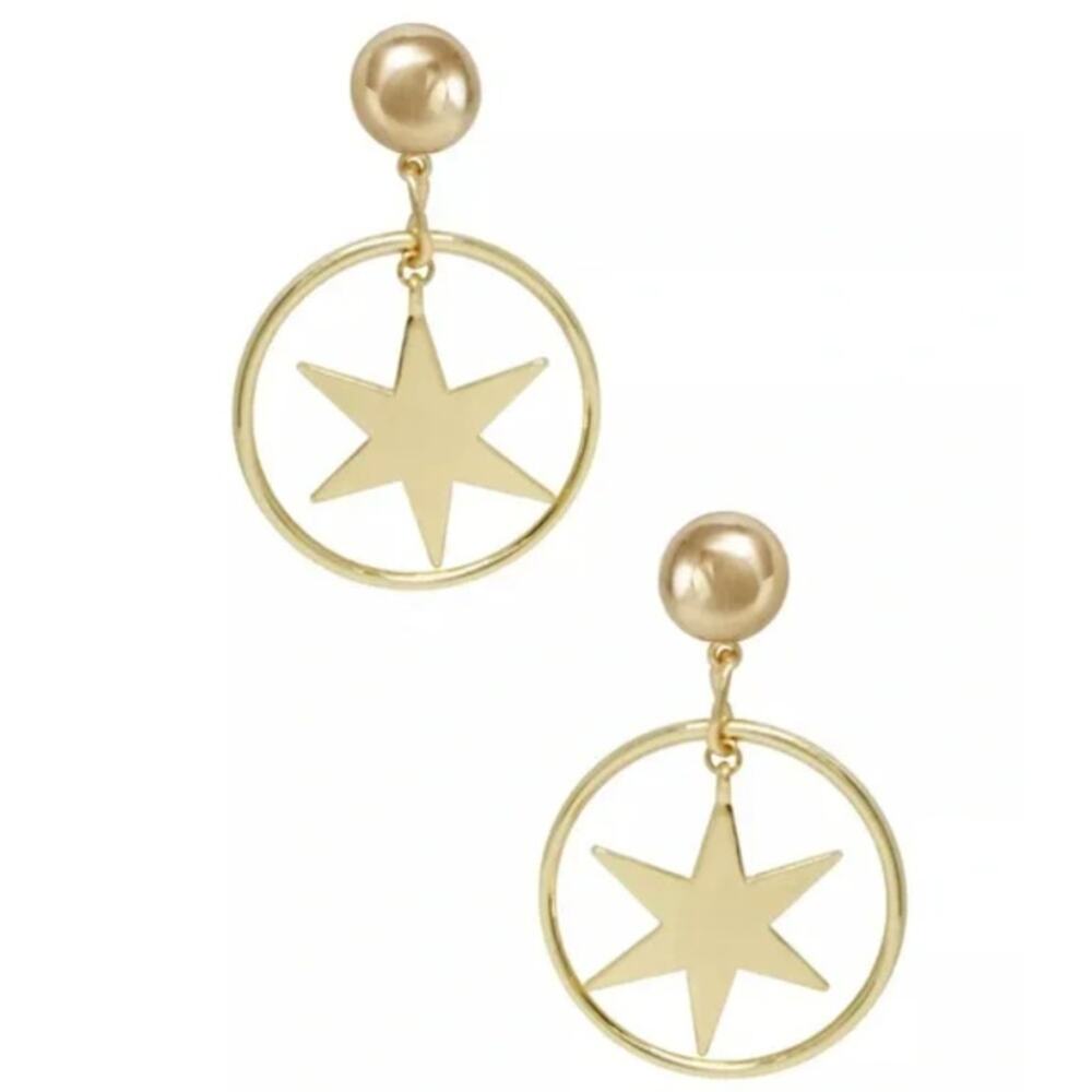 Ettika Star Hoop Dangle Earrings 18KP Statement Dramatic Bold Night Out